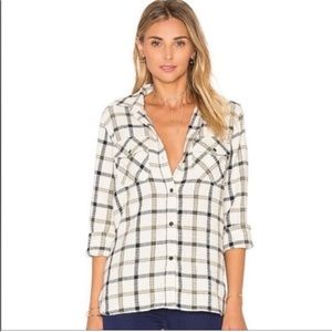 CURRENT ELLIOT Perfect Shirt in Gable Green Woodland Textured Plaid Shirt Size 1